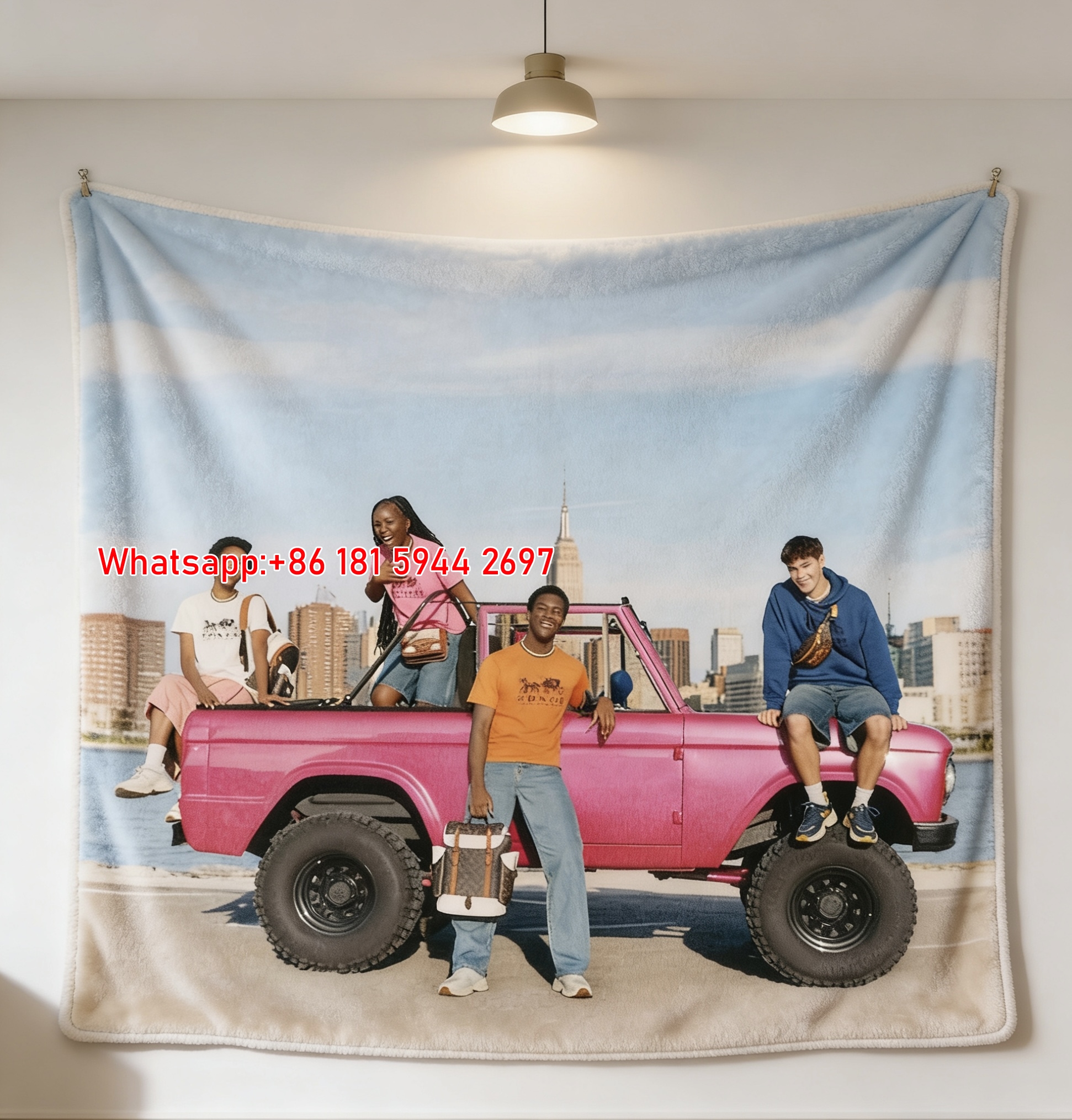 Coach NYC Pink Jeep Flannel Throw Blanket for Sofa C181